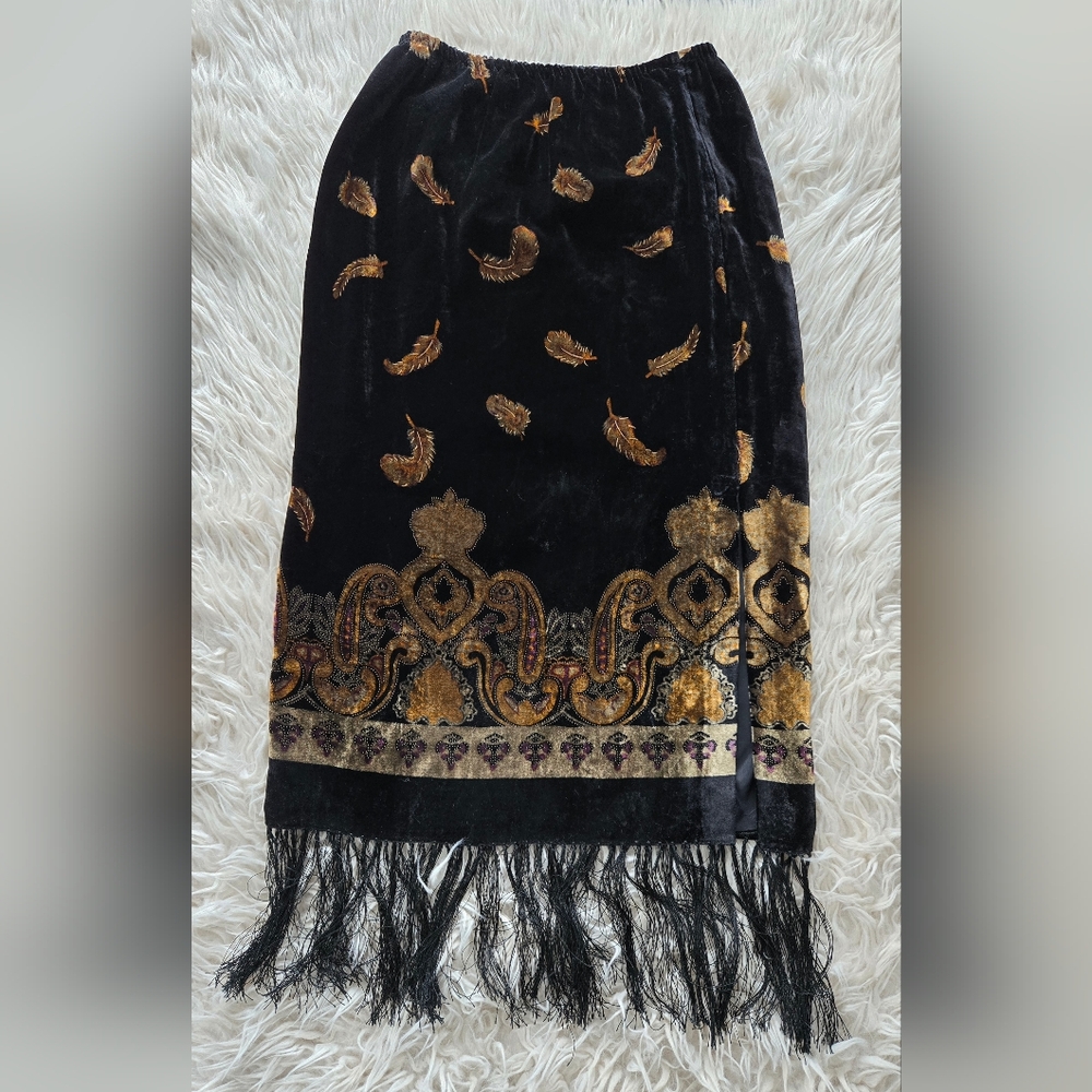County Clothing Company Black and Gold Velvet Skirt